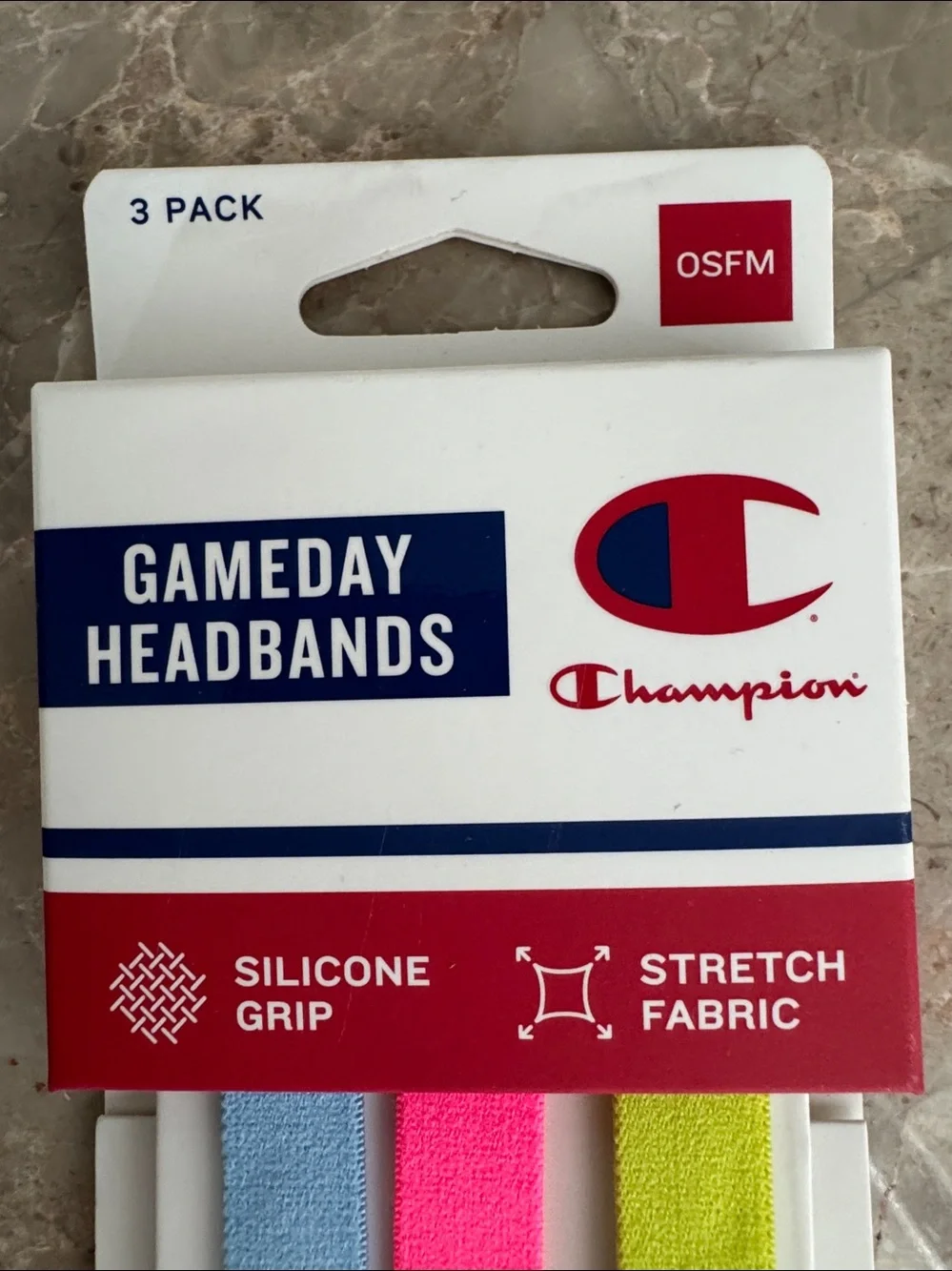 Champion Gameday Headbands 3-Pack Blue, Pink, Lime Green